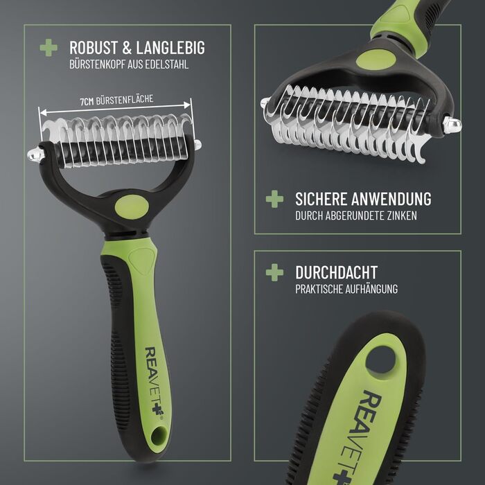 Щітка для собак та котів ReaVET для видалення підшерстка та розпушування ворсу. Підходить для довгошерстих порід великих розмірів. Масажний ефект, захист верхнього шару шерсті. Розмір M-L