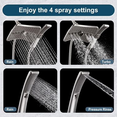 BRIGHT SHOWERS Dual Shower Head Combo Set, Handheld Shower Head, Rainfall Shower Head, Combo with Black Face, 152.4 cm (60 inch) Stainless Steel Shower Hose, (2.5 Gallon Per Minute, Brushed Nickel)