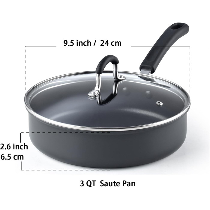 Cook N Home 02597: Професійний набір посуду з анодованого алюмінію, скло, чорний (антипригарне покриття)