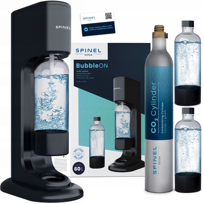 Сифонізатор для води Spinel Soda BubbleON, чорний + 2 пляшки