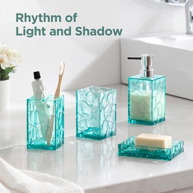 HBlife Bathroom Accessories Set, blue-green, Acrylic, Bathroom Countertop Set with Toothbrush Holder, Soap Dispenser, Cup, Soap Dish, turquoise, Boho, modern bathroom decor, ideal gift choice