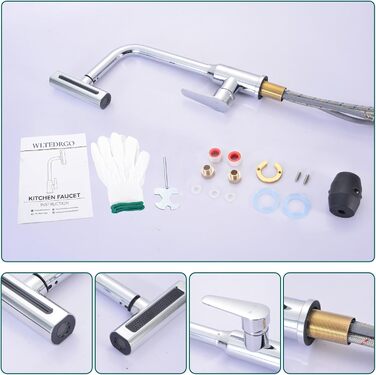 Висувна кухонна мішанина з душем, 360° обертання, 4 режими, нержавіюча сталь