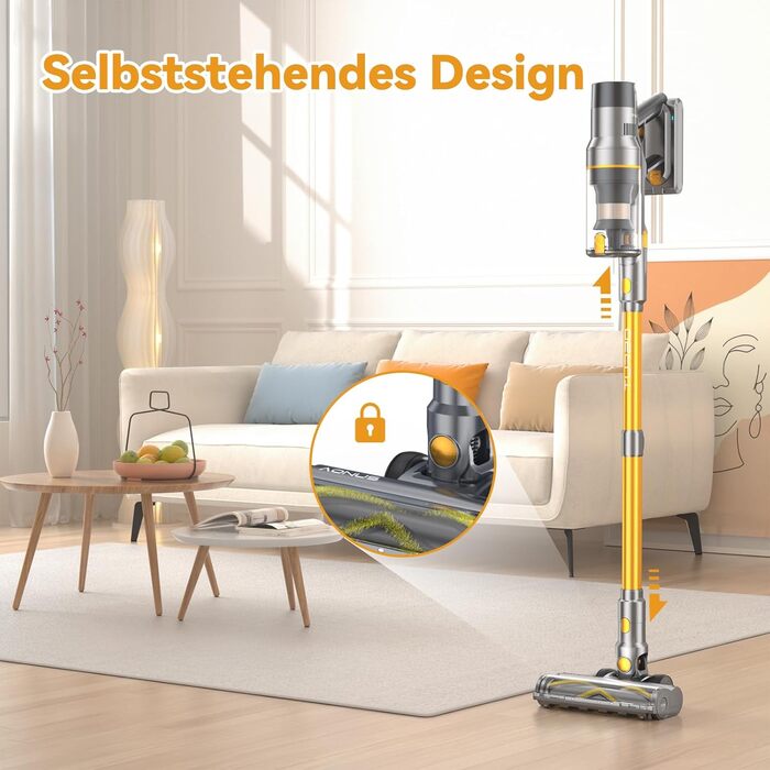 Бездротовий пилосос Aonus 55Kpa 580W з дисплеєм, час роботи до 75 хв, автоматичний режим, для килимів, шерсті тварин та твердих поверхонь, золотий