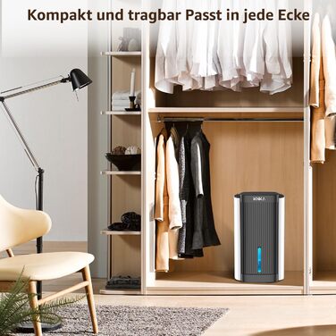 Електричний осушувач повітря KNKA, 1.1 л, тихий (28dB), для дому, ванної кімнати, підвалу, з автовимкненням та нічним режимом, кольорове підсвічування (білий), чорно-білий