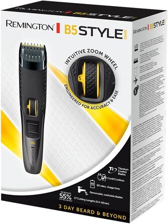 Триммер для бороди Remington MB5000 Black: професійний набір з керамічними лезами (0.4-18 мм), 9 налаштувань довжини, акумулятор/мережа, LED-індикатор