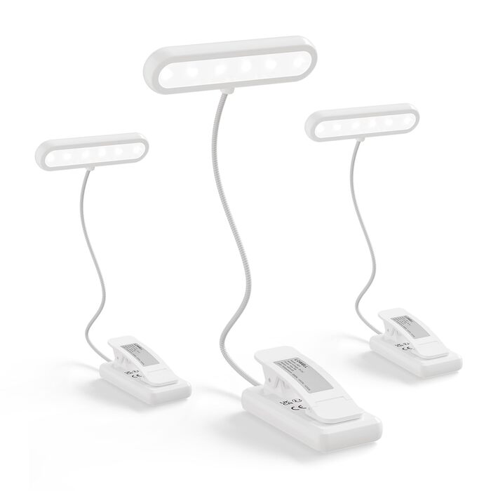 Ліхтар для читання LQWELL на шию, LED, 3 кольори/яскравість, гнучкий, акумуляторний, для читання, в'язання, рукоділля (білий, прямокутний - 3 шт)