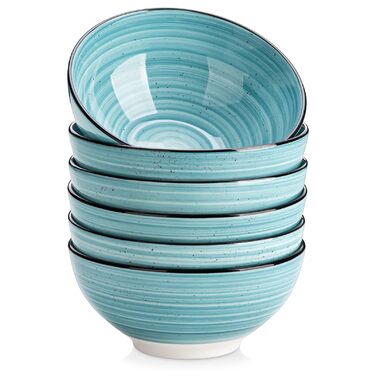 Набір керамічних мисок Vancasso Bonbon (6 шт., 840 мл) – для супу, салату, пасти, мюслі. Керамічні миски для кухні, дому та ресторану, блакитні