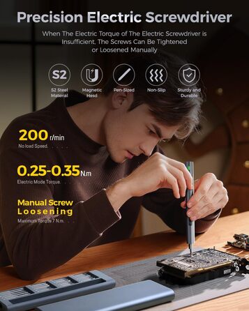 LIFEGOO Електричний міні-шуруповерт 62 в 1 з набором біт 48 шт., LED підсвічуванням, магнітним килимком для ремонту телефонів, годинників, камер, ноутбуків, ПК