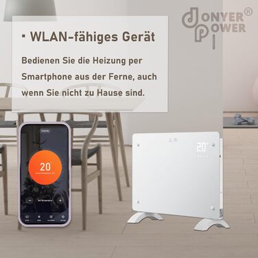 Конвектор DONYER POWER 2500W з Wi-Fi, 24H таймер, дистанційне керування, скло, настінний/підлоговий