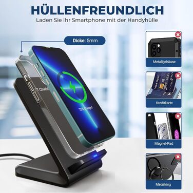 Бездротовий зарядний стан для iPhone, Samsung, Google Pixel (15W, Qi, чорний)