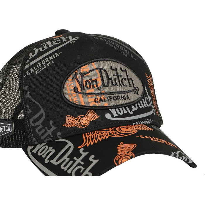 Кепка Von Dutch Trucker Snapback, чорно-оранжево-сіра, унісекс