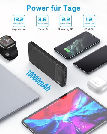 Power Bank AsperX 10000mAh (2 шт.) з USB-C, 4 порти, чорний+білий, для iPhone, iPad, Huawei, Tablet
