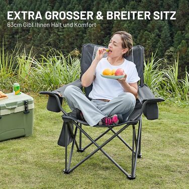 Кампінговий стілець розкладний Timber Ridge 2 шт, 200 кг, сірий, з ізольованою сумкою-холодильником, 63 см ширина сидіння - зручний для кемпінгу, риболовлі, саду