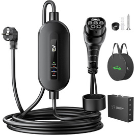 Кабель для зарядки електромобіля Evjuicion Typ 2 Schuko, 3.68kW, 6м, 16A, з індикатором, IP67, для ID.3/4, X1, 5ER, Model Y/3 та інших електромобілів