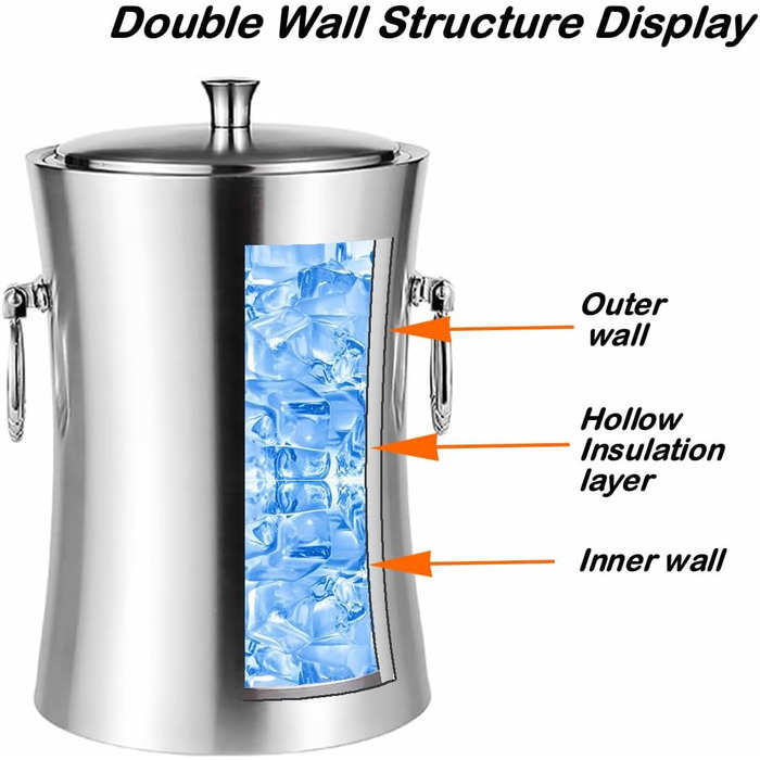 Преміум еісберг з кришкою та щипцями: еісберг з нержавіючої сталі, 3 л, для шампанського, коктейлів, вечірок та відпочинку на природі