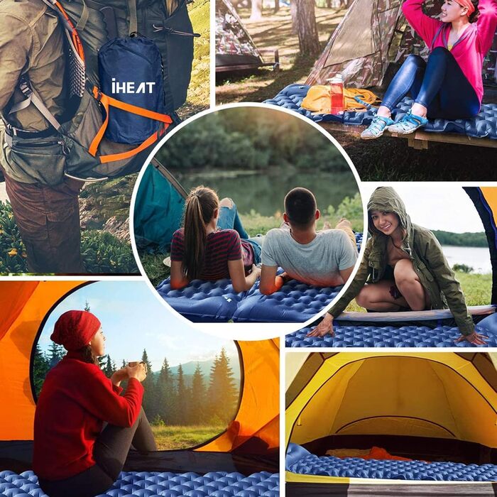 iHEAT Self-Inflating Camping Sleeping Pad with Foot Pump, Ultralight Air Mattress with Pillow, Waterproof Compact Sleeping Mat for Outdoor, Hiking, Backpacking, Camping, Beach - New Gery