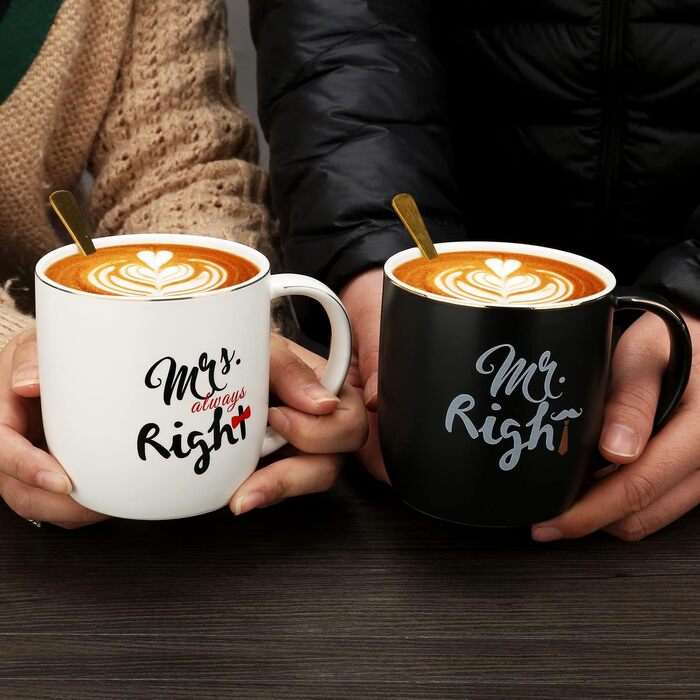 Coffee mugs with the inscription 'Mr and Mrs', wedding gift for bride and groom, bridal party, engagement gift, anniversary gift, for couples, 340 ml, ceramic-marble mugs