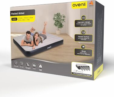 Надувний матрац Avenli для кемпінгу на 2 особи 203x152x25 см, флоксований, для дому та подорожей