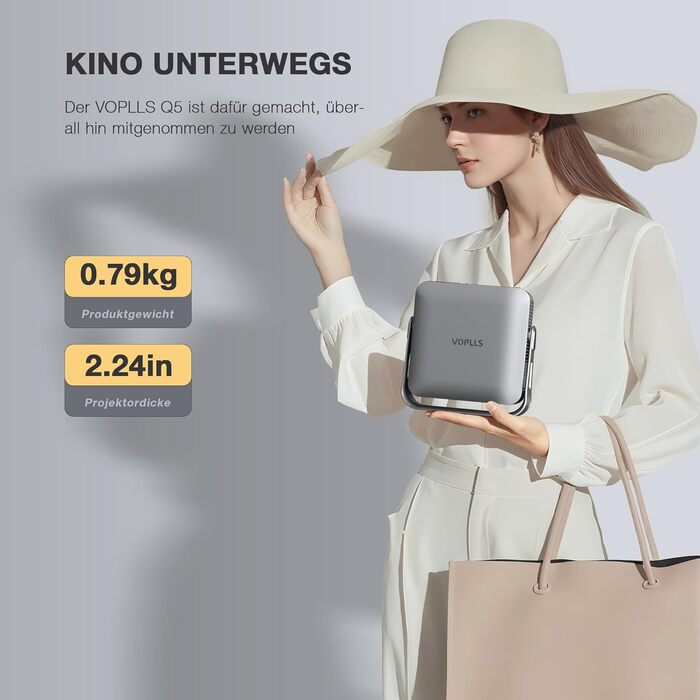 Mini проєктор 4K VOPLLS з автофокусом та корекцією трапеції, Full HD WiFi6 Bluetooth, для дому та на вулиці. Підтримка Android, iOS. Чорний колір.