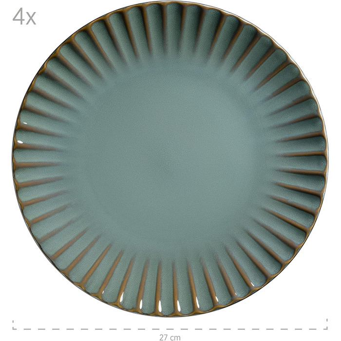 MÄSER Confino Dinnerware Set - 20 Piece Ceramic Dinner Set for 4 - Vintage Style with Black Accents (Petrol Color)