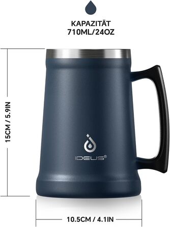Термокружка для пива Ideus® 710мл з нержавіючої сталі, 24oz, для Октоберфесту (Морська синя)