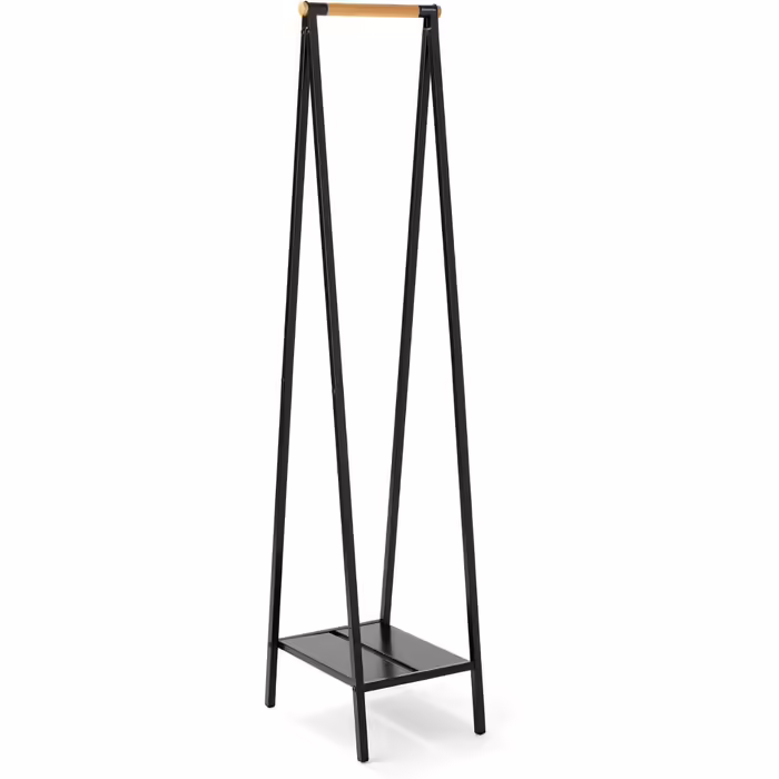 Brabantia - Linn Clothes Rail, Compact - Freestanding Clothes Rack - For Clothes - Hanging, Airing & Drying Clothes - Sturdy Steel Frame & Bamboo Rail - 47.6 cm x 34 cm x 170 cm - Matte Black