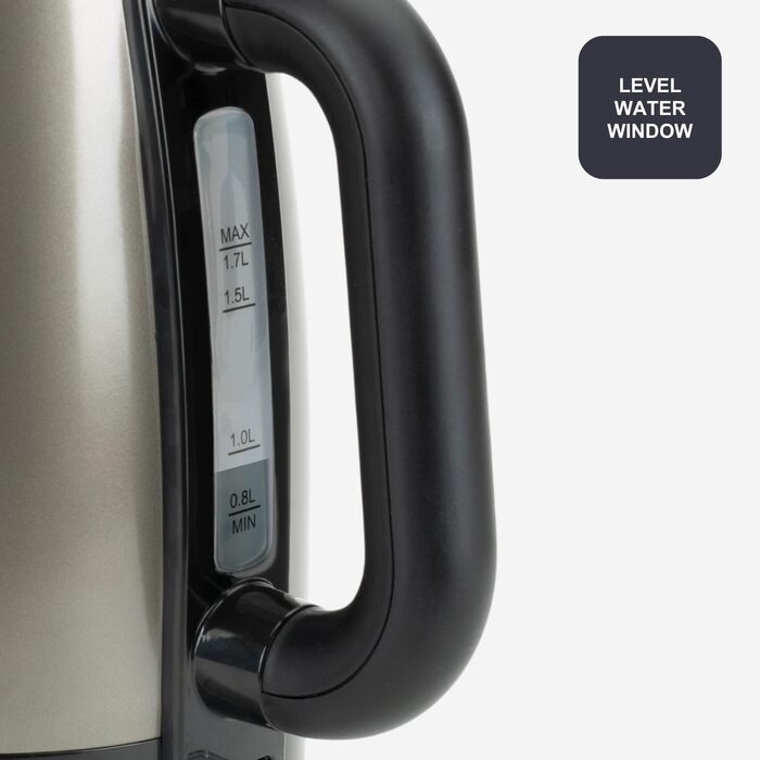 Електричний чайник BLACK+DECKER BXKE2202E 1.2L, 2200W, нержавіюча сталь, поворотна база 360°, для лівшів, з автовимкненням
