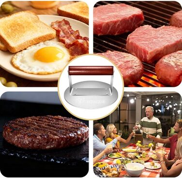 Професійна преса для smash burger CNARIO з нержавіючої сталі 16 см, пристрій для формування котлет з дерев'яною ручкою для гриля та BBQ