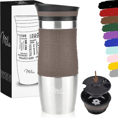 Термокружка Milu 370 мл / 450 мл з нержавіючої сталі, ізольована, для кави, з собою, не протікає, з подвійними стінками, автотермос, термокружка, travel mug, коричнева