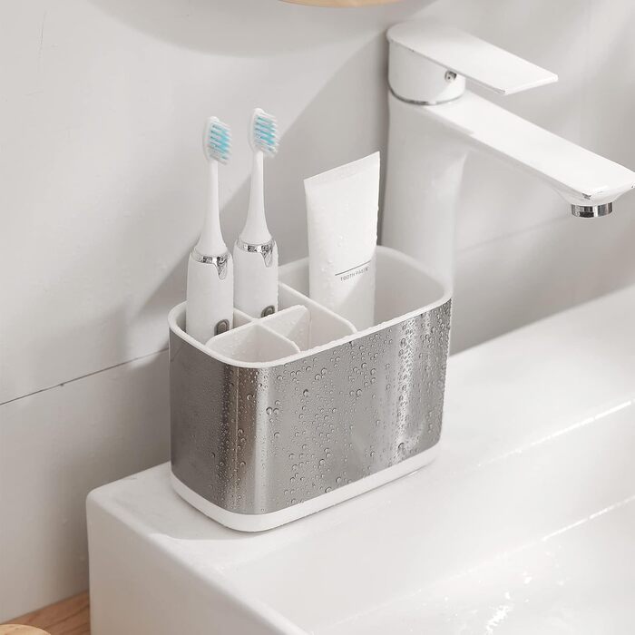 Colist Stainless Steel Toothbrush Holder, Bathroom Electric Toothbrush Holder Organizer, Toothbrush Holder Non-Slip Bottom 4 Toothbrush Compartments Removable for Easy Cleaning (Large) (Stainless Steel (Small))