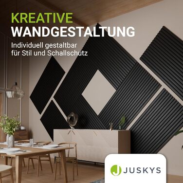 Акустичні панелі Juskys для стін, набір 4 шт (2,88 м²), 120x60 см, шумопоглинаючі декоративні панелі від луни та шуму, колір: чорний дуб