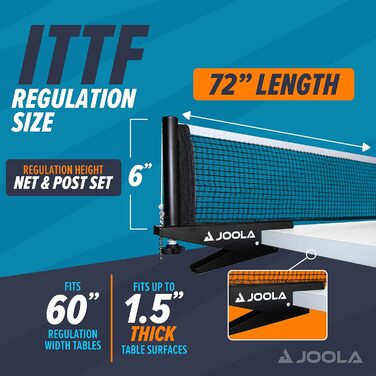 JOOLA Premium Portable Table Tennis Net and Posts Set - Regulation Size, Ping Pong, with Spring Clip