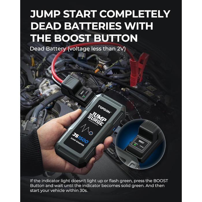 TOPDON JS3000 Powerbank для запуску двигуна: автостартер, бустер для акумулятора до 9л бензину та 7л дизеля, 24000mAh (1500A), LED, EVA-сумка