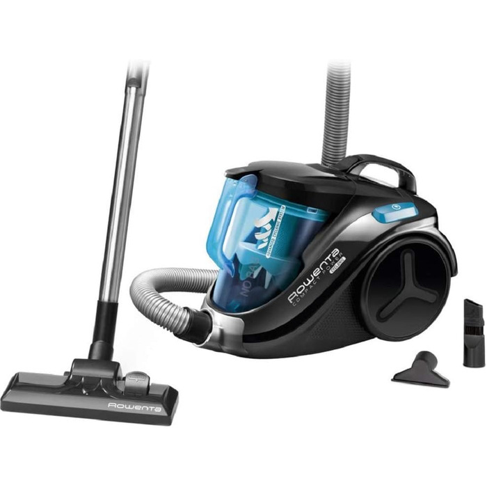 Rowenta RO3731 Compact Power Cyclonic | Bagless Vacuum Cleaner | Quiet | 750 Watt | 1.5 Liter Capacity | Black/Blue 1.5L Dust Box