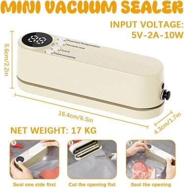 Міні вакуумний пакувальник BIZOI, портативний, 60 kPa, 3 температурні режими, з 10 пакетами для консервації продуктів