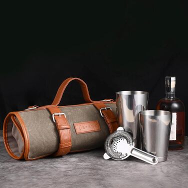 Набір бармена 22 предмети: барний аксесуар з нержавіючої сталі та воскована сумка, Boston Shaker, Jigger, сіто, прес для лимонів