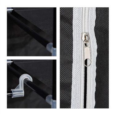 Relaxdays Fabric Clothes Closet, 9 Compartments, 2 Clothes Rails, HBT: 173 x 148 x 43 cm, Camping, Cellar, Folding Closet, Fabric, 10019122-139 (Black)