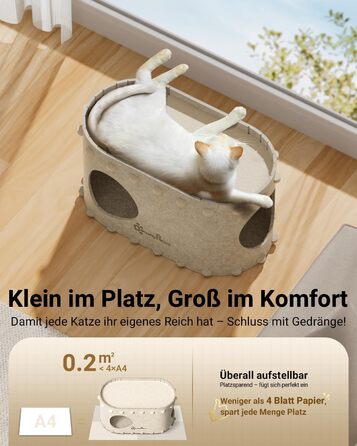 Будиночок для котів з фетру, лежанка для котів, затишна кімната для котів, 58 x 33 x 30 см, ігровий Peek-a-Boo, зимовий, захист кігтів, бежевий, 1 шт.