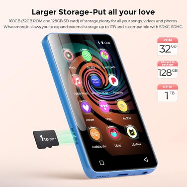 MP3 плеєр 160GB з Bluetooth та WiFi, Android плеєр для дітей з сенсорним екраном 4