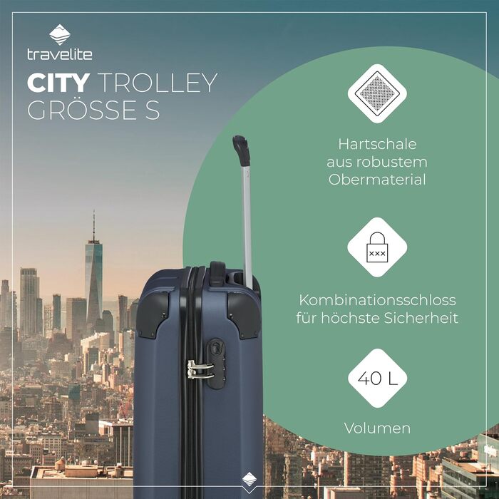 Тролей Travelite City 55x40x20 см, 2.7 кг, міцний корпус, 4 колеса, ручна поклажа для Lufthansa, Swiss, Austrian, KLM, Condor, Eurowings