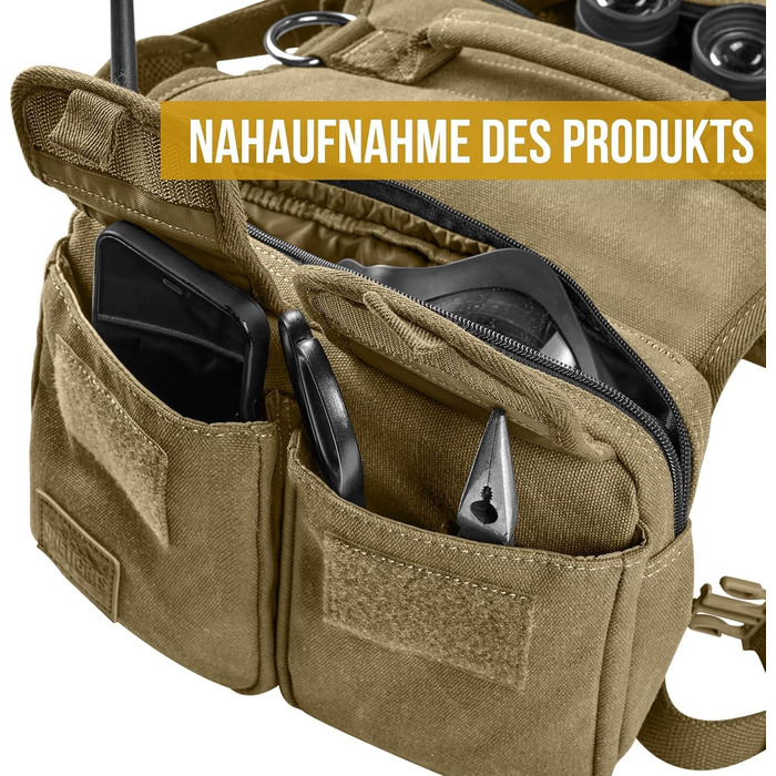 Шлейка для собак OneTigris з рюкзаком, Hoppy Caper 3.0, для середніх/великих собак, рюкзак для собак з 2 основними та 4 додатковими кишенями - Зелений (M, Коричневий)