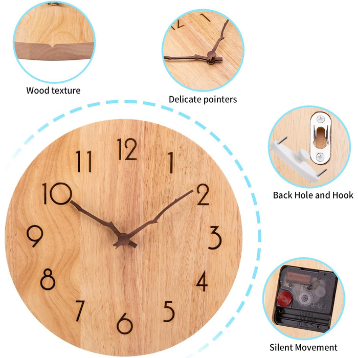 ACCSHINE Wall Clock Wood Oak Silent No Ticking Noise 30cm Quartz Large Easy to Read for Living Room Kitchen Bedroom Office School (Wood Color - Branch Hands)