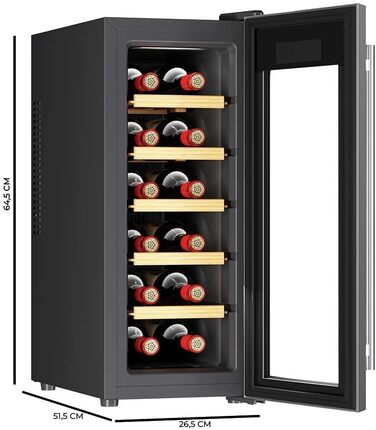 Cecotec Bolero GrandSommelier 830 CoolWood Wine Refrigerator, Thermoelectric, Quiet and High Performance, Adjustable Temperature: 8-18ºC, Touch Control Panel, Displays, Eco-friendly. (12 Bottles, Stainless Steel + Wood)