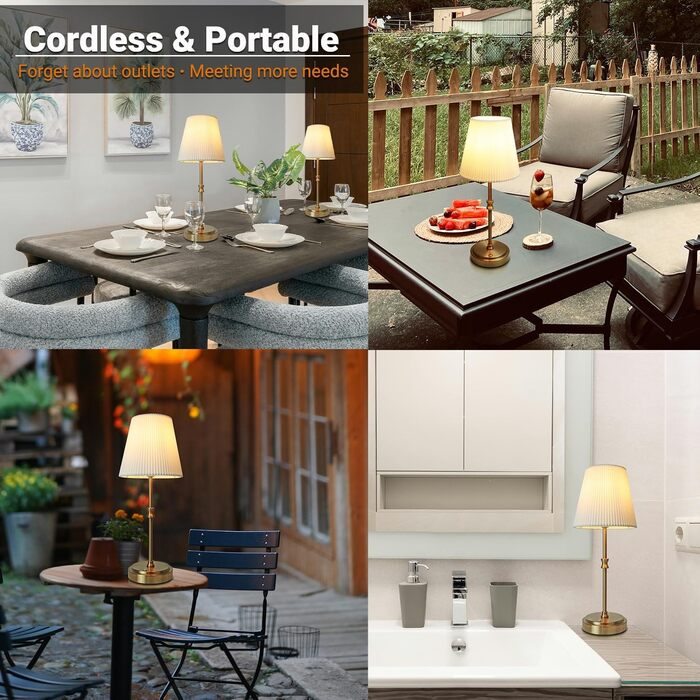 LED настільна лампа бездротова з акумулятором 3000mAh, торшер для спальні, вітальні, на вулицю (Retro Gold, 2 шт.)