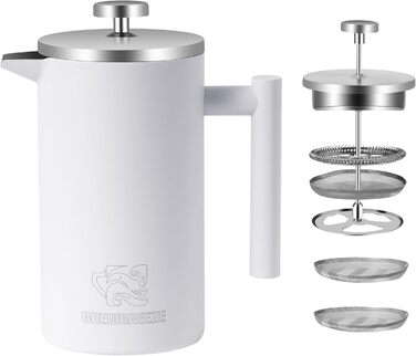 Набір для приготування кави френч-прес, 1 літр, нержавіюча сталь (матова біла)