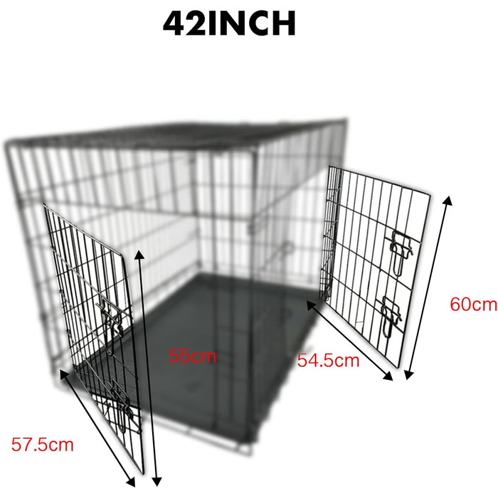Клітка для собак 60 x 43 x 48 см, розкладний транспортний відсік з 2 дверцятами, металева переноска для тварин, вольєр, переноска для собак, авто-переноска для собак