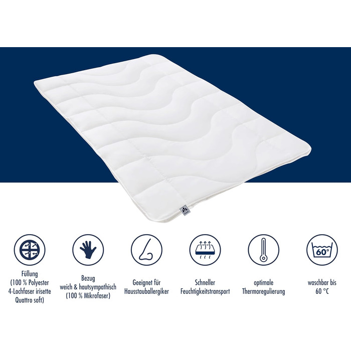 Irisette Micro Thermo 4-Season Duvet, quilted comforter with a soft microfibre cover for all seasons, 155 x 220 cm, Öko Tex certified, produced according to German quality standards. 4-Season duvet 155 x 220 cm