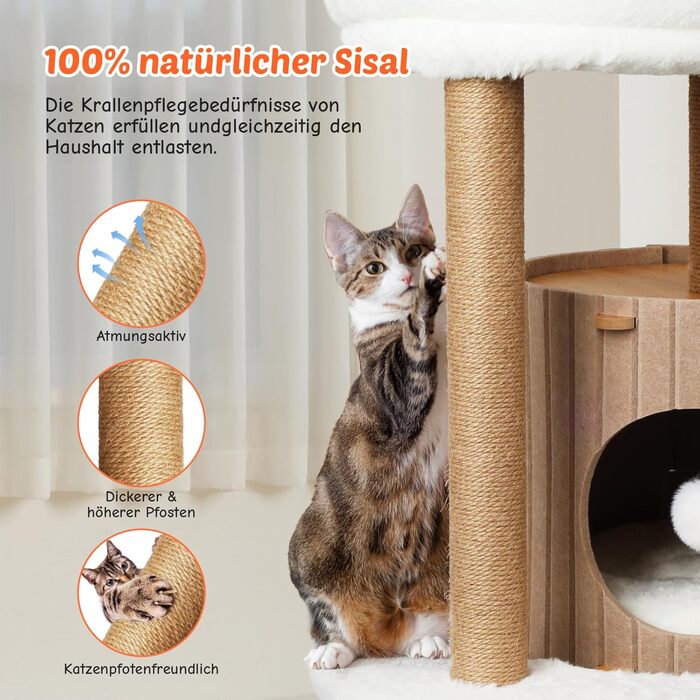 Котячий будиночок з подряпальником - великий, стійкий, з біо-льону, для котів до 25 кг (Бежевий)