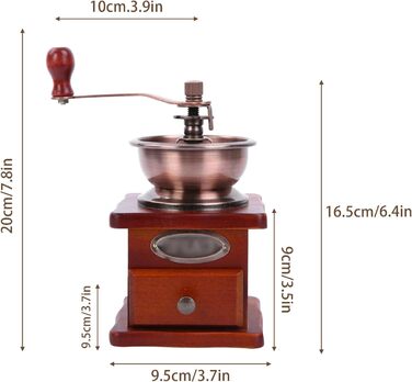 Manual Coffee Grinder Adjustable Coarseness Coffee Grinder Burr Grinder Coffee Bean Grinder Vintage Wooden Hand Grinder Handheld Coffee Grinder for Home Kitchen Office Camping Travel