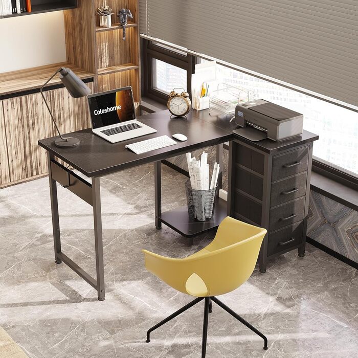 Комп'ютерний стіл кутовий Coleshome 100x70 см з 4 шухлядами, чорний